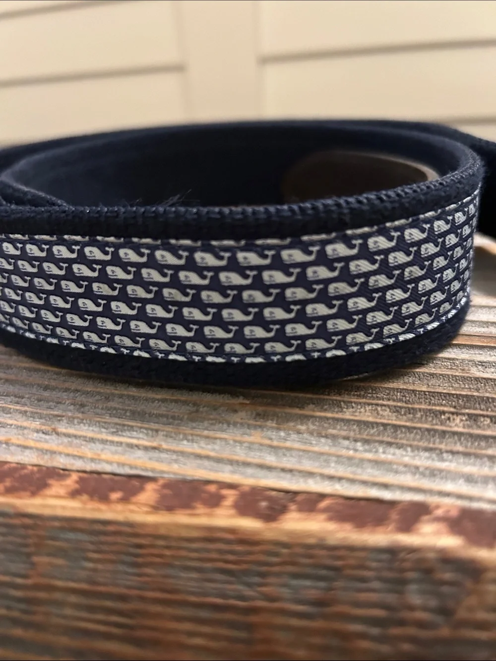 Vineyard Vines Navy & Brown Patterned Whale Belt